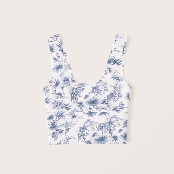 Abercrombie & Fitch Tops - LAST CHANCE - Abercrombie Cropped Linen-Blend Corset Top White Blue Print